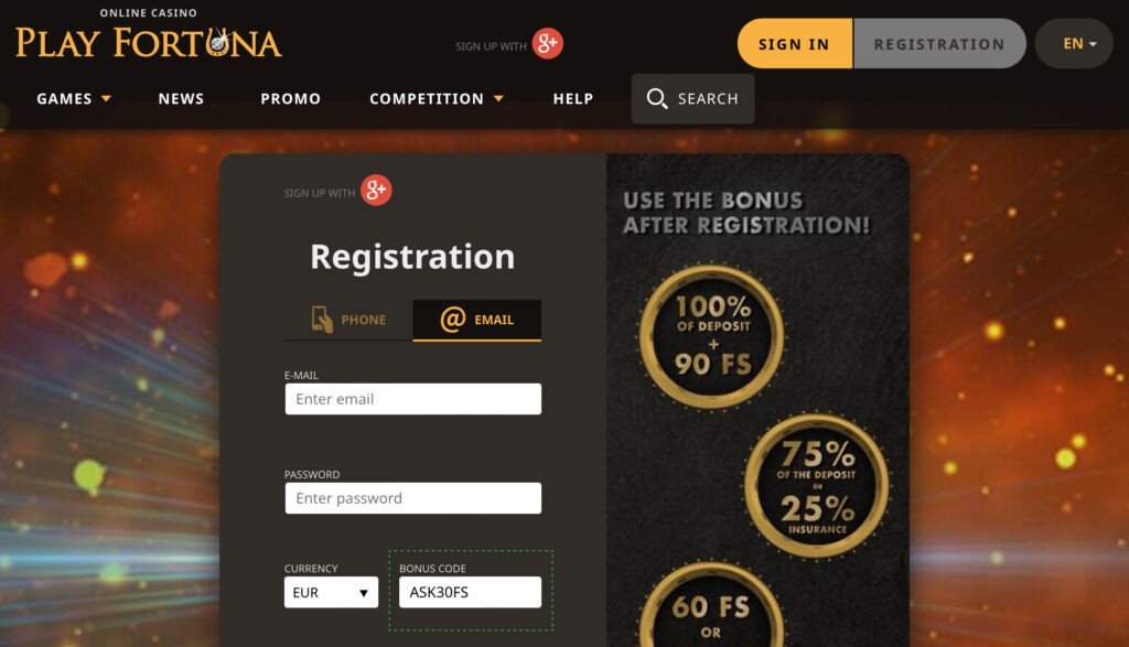 PlayFortuna Casino registration instructions