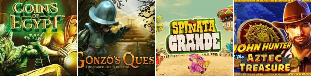 Slot games Gonzo’s Quest, Coins of Egypt, Spinata Grande, John Hunter and The Aztec Treasure