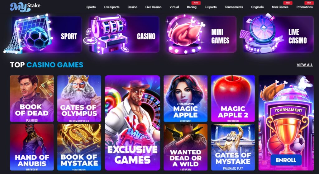 MyStake Casino webpage