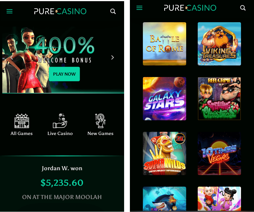 Pure Casino mobile