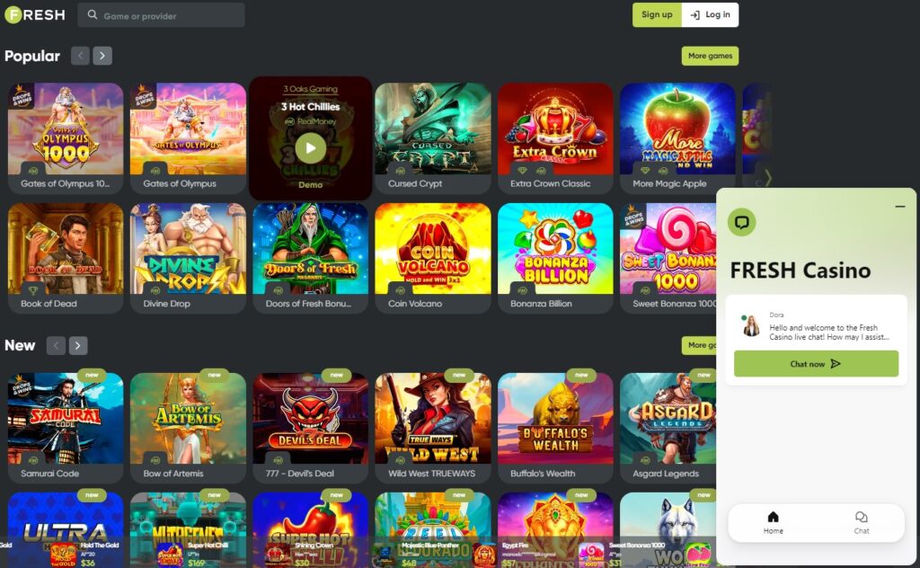 Fresh Casino webpage