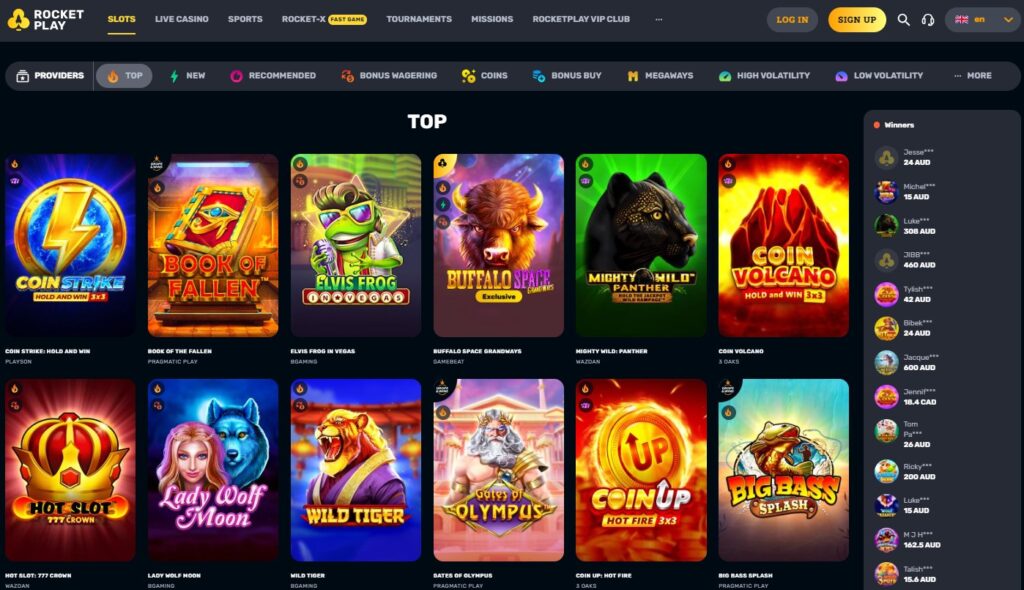 RocketPlay Casino webpage